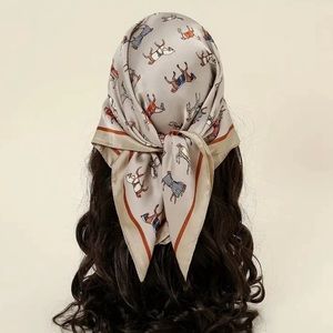27.6" Horse Print Bandana Classic Satin Square Scarf Elegant  Head Wrap Scarves